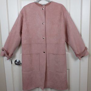 Zara Fall Trench Coat Women's Size M Blush Pink Snap Front Pockets